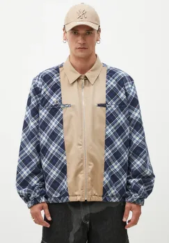 AMBUSH geaca cu doua fete Chinos Blouson barbati, culoarea albastru marin, de tranzitie, oversize, BMEM002F24FAB0014661 imagine