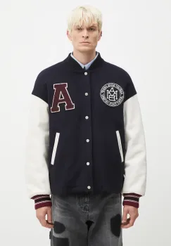 AMBUSH geaca de lana Stadium Jacket culoarea albastru marin, de tranzitie, oversize, BMEK002F24FAB0014628 imagine