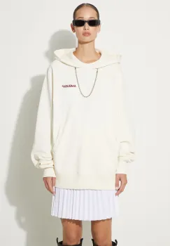 AMBUSH hanorac de bumbac Ballchain Hoodie femei, culoarea bej, cu gluga, cu imprimeu, BWBB001F24FLE0013128 imagine