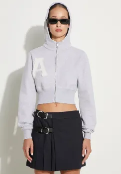 AMBUSH hanorac de bumbac Crop Hoodie femei, culoarea gri, cu gluga, melanj, BWBB002F24FLE0020505 imagine