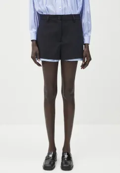 AMBUSH pantaloni scurti din lana Layered Suit Short Pants culoarea bleumarin, uni, high waist, 12115378 imagine
