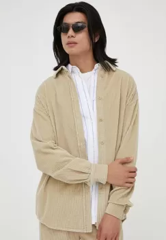 American Vintage camasa din bumbac barbati, culoarea bej, cu guler clasic, relaxed imagine