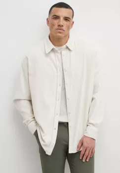 American Vintage camasa din velur culoarea bej, cu guler clasic, regular imagine