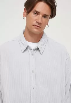 American Vintage camasa din velur culoarea gri, cu guler clasic, relaxed imagine