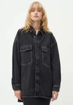 American Vintage camasa jeans femei, culoarea negru, cu guler clasic, relaxed, YOP06CH24 imagine