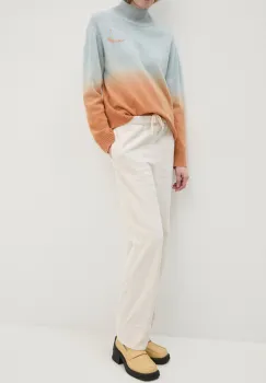 American Vintage pantaloni de catifea cord culoarea bej, drept, high waist, PADO137H24 imagine