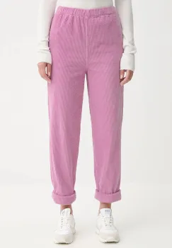 American Vintage pantaloni de catifea cord culoarea gri, drept, high waist, PADO137 imagine