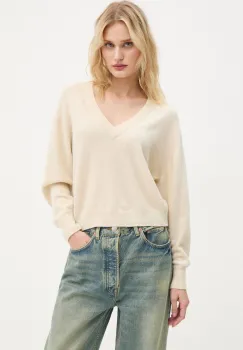 American Vintage pulover de lana femei, culoarea bej, light, RAX18AH24 imagine