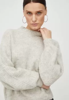 American Vintage pulover din amestec de lana femei, culoarea gri, light, cu turtleneck imagine