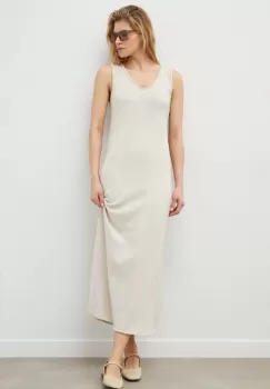 American Vintage rochie din bumbac culoarea bej, maxi, evazati imagine