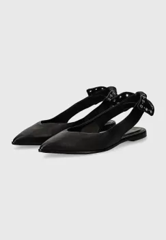 Answear Lab balerini de piele culoarea negru, cu toc deschis imagine