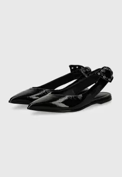 Answear Lab balerini de piele culoarea negru, cu toc deschis imagine