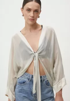 Answear Lab bluza cu matase culoarea bej, neted imagine