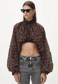 Answear Lab bluza cu matase culoarea maro, modelator imagine