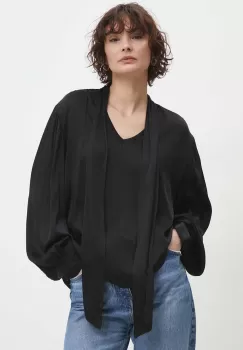 Answear Lab bluza cu matase culoarea negru, neted imagine