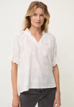 Answear Lab bluza din bumbac femei, culoarea alb, in modele florale imagine