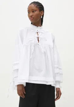 Answear Lab bluza din bumbac femei, culoarea alb, neted imagine
