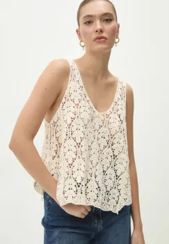 Answear Lab bluza din bumbac femei, culoarea bej, neted imagine