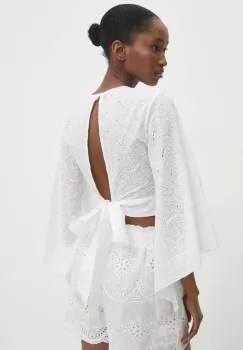 Answear Lab bluza din bumbac femei, culoarea bej, neted imagine