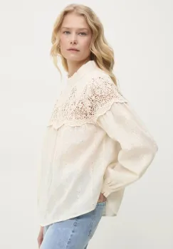 Answear Lab bluza din bumbac femei, culoarea bej, neted imagine