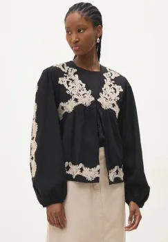 Answear Lab bluza din bumbac femei, culoarea negru, cu imprimeu imagine