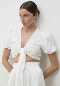 Answear Lab bluza din in culoarea alb, melanj imagine