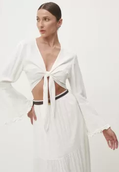 Answear Lab bluza din in culoarea alb, neted imagine