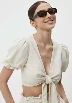 Answear Lab bluza din in culoarea bej, melanj imagine