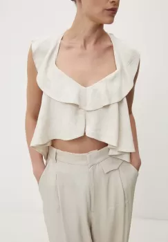 Answear Lab bluza din in culoarea bej, neted imagine