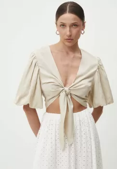 Answear Lab bluza din in culoarea bej, neted imagine