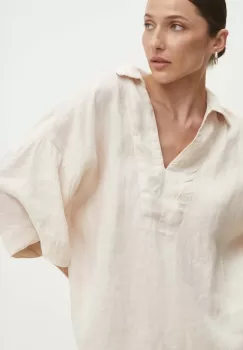 Answear Lab bluza din in culoarea bej, neted imagine