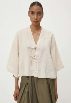 Answear Lab bluza din in culoarea bej, neted imagine
