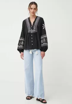 Answear Lab bluza din in culoarea negru, cu imprimeu imagine