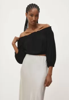 Answear Lab bluza din in culoarea negru, neted imagine