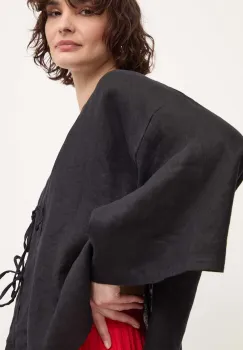 Answear Lab bluza din in culoarea negru, neted imagine