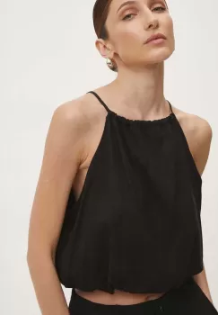 Answear Lab bluza din in culoarea negru, neted imagine