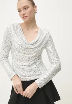 Answear Lab bluza femei, culoarea argintiu, cu imprimeu imagine