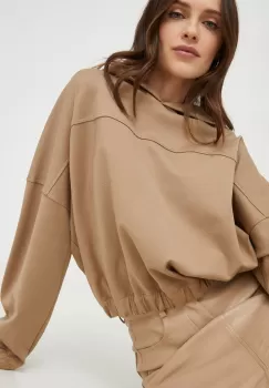 Answear Lab bluza femei, culoarea bej, cu gluga, neted imagine