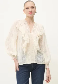 Answear Lab bluza femei, culoarea bej, cu imprimeu imagine