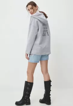 Answear Lab bluza femei, culoarea gri, cu gluga, neted imagine