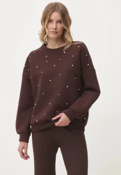 Answear Lab bluza femei, culoarea maro, cu imprimeu imagine