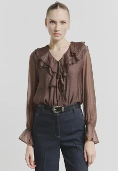 Answear Lab bluza femei, culoarea maro, neted imagine
