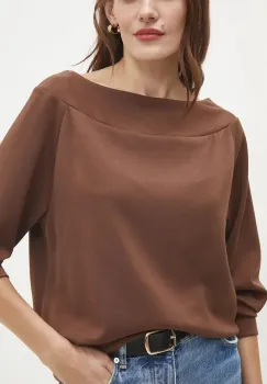 Answear Lab bluza femei, culoarea maro, neted imagine