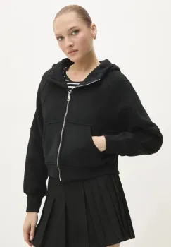 Answear Lab bluza femei, culoarea negru, cu gluga, neted imagine