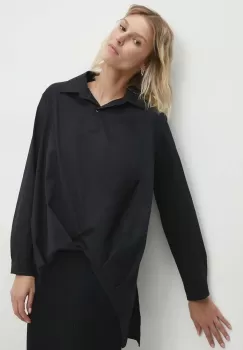 Answear Lab bluza femei, culoarea negru, cu guler clasic, relaxed imagine