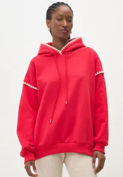 Answear Lab bluza femei, culoarea rosu, cu gluga, cu imprimeu imagine