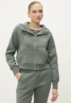 Answear Lab bluza femei, culoarea verde, cu gluga, neted imagine