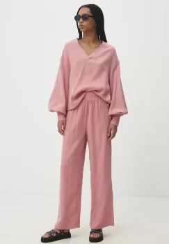 Answear Lab bluza si pantaloni din bumbac culoarea roz imagine