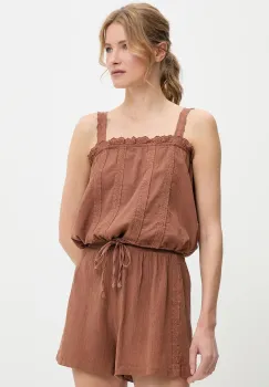 Answear Lab bluza si pantaloni scurti din bumbac culoarea maro imagine