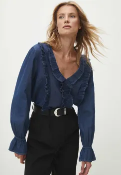 Answear Lab bluza subtire de blugi femei, neted imagine